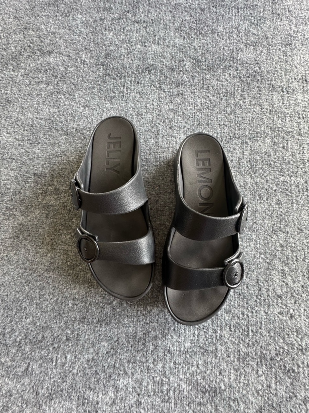 Jelly Lemon Black Double-Strap Slide Sandals Size 41 or US 10 - 10.5